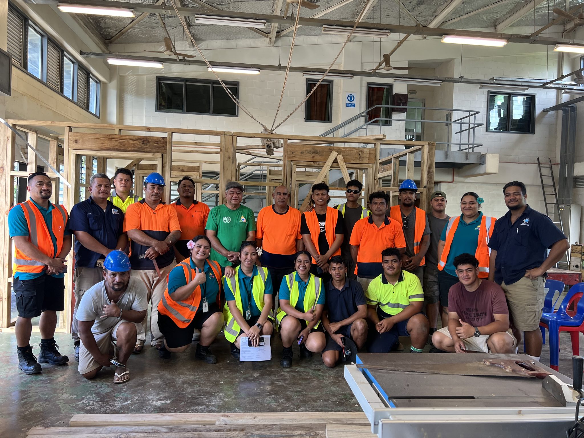 Participants and officials of the Grade 2 Trade Testing Scheme for Carpentry and Joinery at the National University of Samoa.